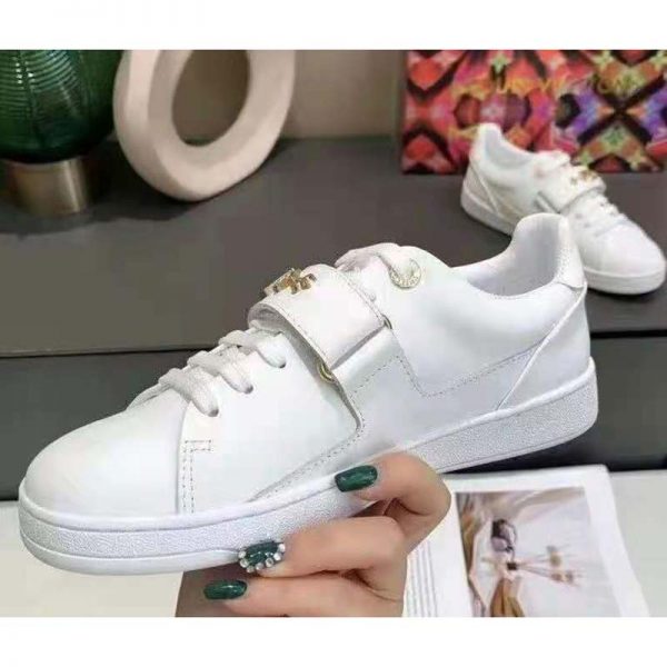 Louis Vuitton LV Unisex Frontrow Sneaker White Calf Leather Rubber Monogram Studs (10)