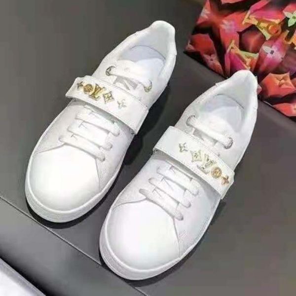 Louis Vuitton LV Unisex Frontrow Sneaker White Calf Leather Rubber Monogram Studs (3)