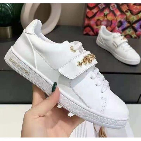 Louis Vuitton LV Unisex Frontrow Sneaker White Calf Leather Rubber Monogram Studs (5)