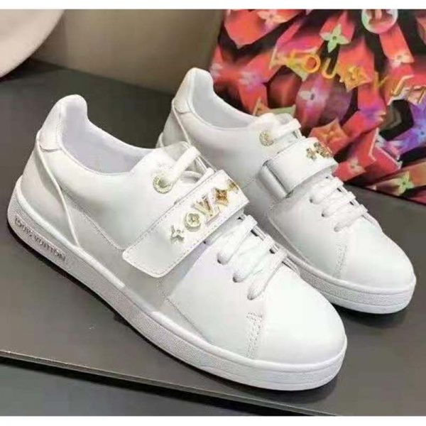 Louis Vuitton LV Unisex Frontrow Sneaker White Calf Leather Rubber Monogram Studs (7)