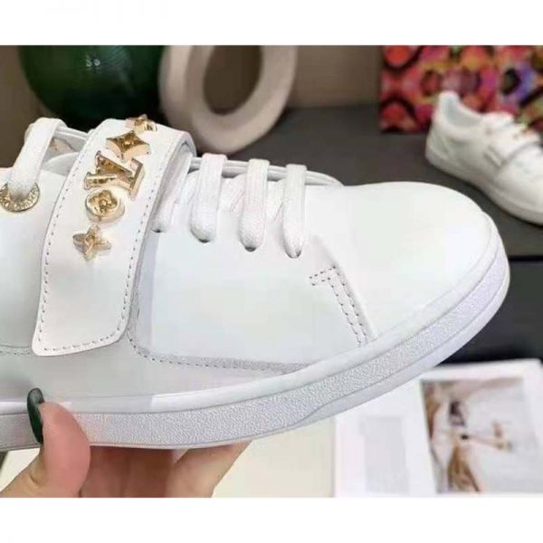 Louis Vuitton LV Unisex Frontrow Sneaker White Calf Leather Rubber Monogram Studs (9)