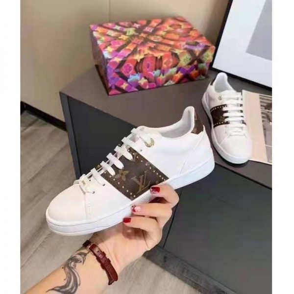 Louis Vuitton LV Unisex Frontrow Sneaker White Calf leather Patent Monogram Canvas (1)