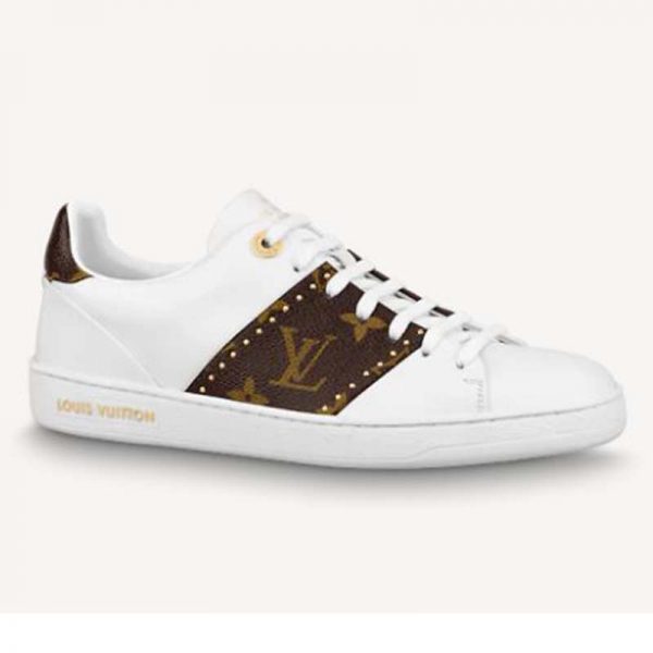 Louis Vuitton LV Unisex Frontrow Sneaker White Calf leather Patent Monogram Canvas