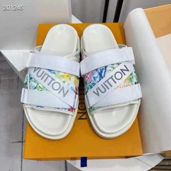 Louis Vuitton LV Unisex Honolulu Mule White Pastel Monogram Textile (6)