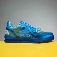 Louis Vuitton LV Unisex LV Trainer Sneaker Blue Rubber Monogram Mix of Materials