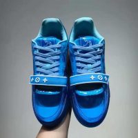 Louis Vuitton LV Unisex LV Trainer Sneaker Blue Rubber Monogram Mix of Materials