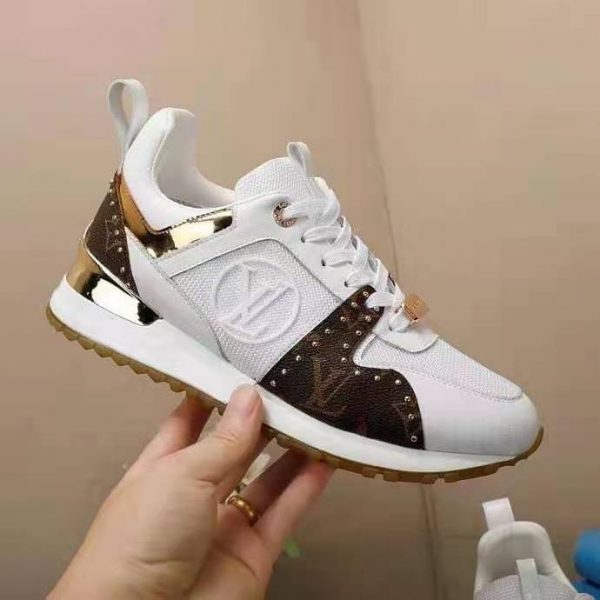 Louis Vuitton LV Women Run Away Sneaker White Calf Leather Patent Monogram Canvas (1)