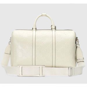 Gucci GG Unisex GG Embossed Duffle Bag White GG Embossed Leather