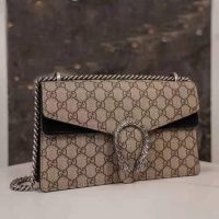 Gucci GG Women Dionysus GG Small Shoulder Bag Beige Ebony GG Supreme Canvas Black Suede