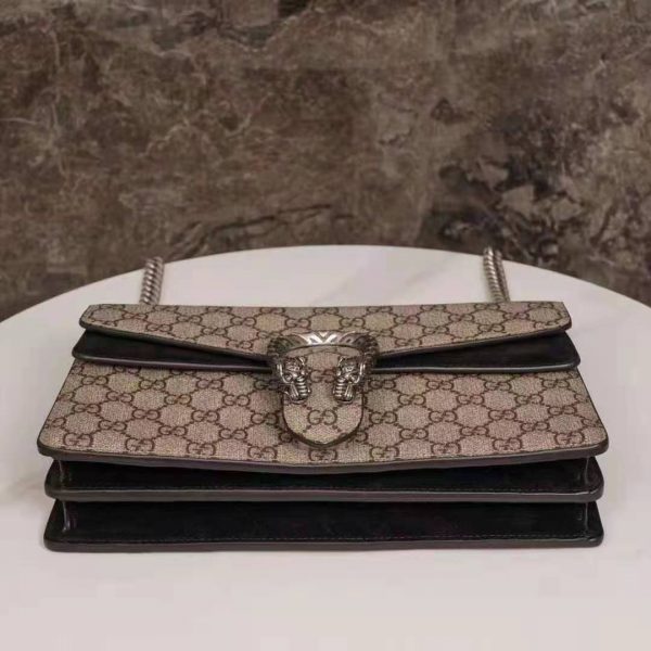 Gucci GG Women Dionysus GG Small Shoulder Bag Beige Ebony GG Supreme Canvas Black Suede (27)