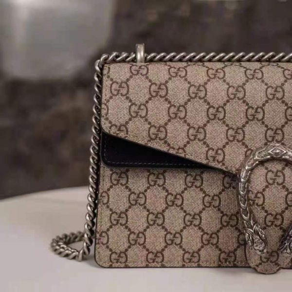 Gucci GG Women Dionysus GG Small Shoulder Bag Beige Ebony GG Supreme Canvas Black Suede (29)