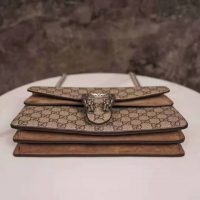 Gucci GG Women Dionysus GG Small Shoulder Bag Beige Ebony GG Supreme Canvas Brown Suede