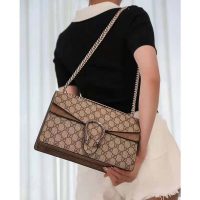 Gucci GG Women Dionysus GG Small Shoulder Bag Beige Ebony GG Supreme Canvas Brown Suede