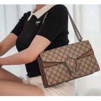 Gucci GG Women Dionysus GG Small Shoulder Bag Beige Ebony GG Supreme Canvas Brown Suede