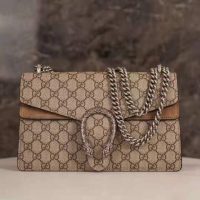 Gucci GG Women Dionysus GG Small Shoulder Bag Beige Ebony GG Supreme Canvas Brown Suede