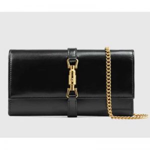 Gucci GG Women GG Jackie 1961 Chain Wallet Black Leather Gold-Toned Hardware