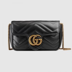 Gucci GG Women GG Marmont Matelassé Leather Super Mini Bag Black Matelassé Chevron