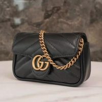 Gucci GG Women GG Marmont Matelassé Leather Super Mini Bag Black Matelassé Chevron