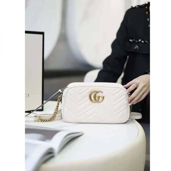 Gucci GG Women GG Marmont Small Matelassé Shoulder Bag White Double G (1)