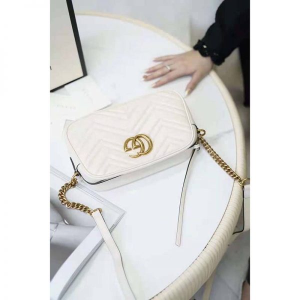 Gucci GG Women GG Marmont Small Matelassé Shoulder Bag White Double G (11)