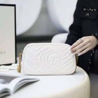 Gucci GG Women GG Marmont Small Matelassé Shoulder Bag White Double G