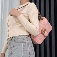 Gucci GG Women GG Marmont Small Pink Matelassé Shoulder Bag Double G