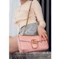 Gucci GG Women GG Marmont Small Pink Matelassé Shoulder Bag Double G