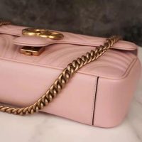 Gucci GG Women GG Marmont Small Pink Matelassé Shoulder Bag Double G