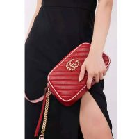 Gucci GG Women GG Marmont Small Shoulder Bag Dark Red Diagonal Matelassé Leather