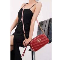 Gucci GG Women GG Marmont Small Shoulder Bag Dark Red Diagonal Matelassé Leather