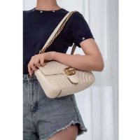 Gucci GG Women GG Marmont Small White Matelassé Shoulder Bag Double G