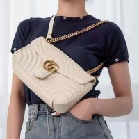 Gucci GG Women GG Marmont Small White Matelassé Shoulder Bag Double G