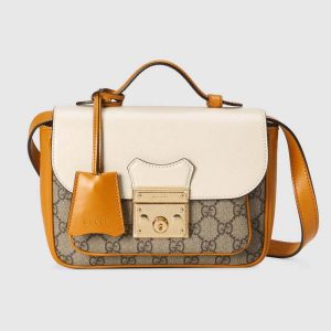 Gucci GG Women Padlock Mini Bag GG Supreme Canvas with White Leather