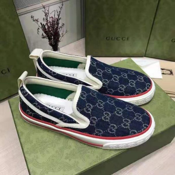 Gucci Unisex Gucci Tennis 1977 Slip-On Sneaker Eco Washed Organic GG Jacquard Denim (6)