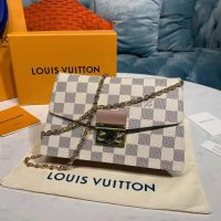 Louis Vuitton LV Unisex Croisette Chain Wallet Rose Ballerine Pink Damier Azur Coated Canvas