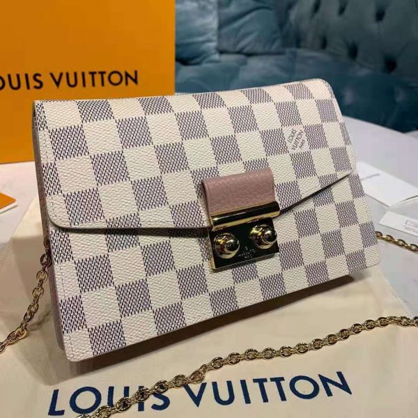 Louis Vuitton LV Unisex Croisette Chain Wallet Rose Ballerine Pink Damier Azur Coated Canvas (18)