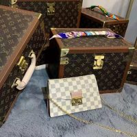 Louis Vuitton LV Unisex Croisette Chain Wallet Rose Ballerine Pink Damier Azur Coated Canvas