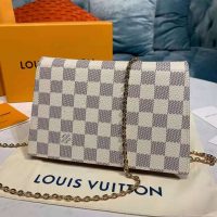 Louis Vuitton LV Unisex Croisette Chain Wallet Rose Ballerine Pink Damier Azur Coated Canvas