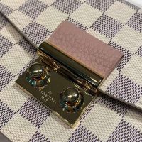 Louis Vuitton LV Unisex Croisette Chain Wallet Rose Ballerine Pink Damier Azur Coated Canvas