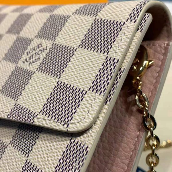 Louis Vuitton LV Unisex Croisette Chain Wallet Rose Ballerine Pink Damier Azur Coated Canvas (22)