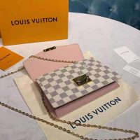 Louis Vuitton LV Unisex Croisette Chain Wallet Rose Ballerine Pink Damier Azur Coated Canvas