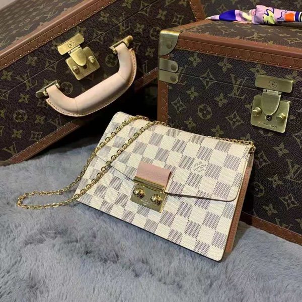 Louis Vuitton LV Unisex Croisette Chain Wallet Rose Ballerine Pink Damier Azur Coated Canvas (4)