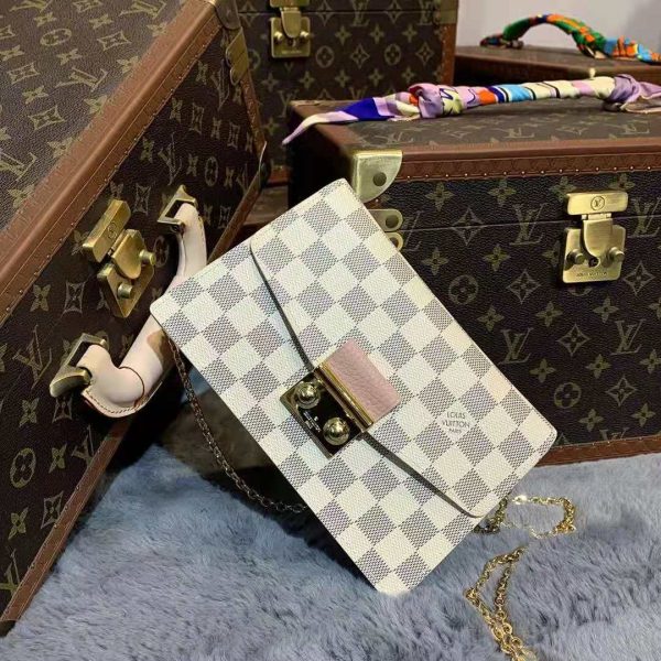 Louis Vuitton LV Unisex Croisette Chain Wallet Rose Ballerine Pink Damier Azur Coated Canvas (5)