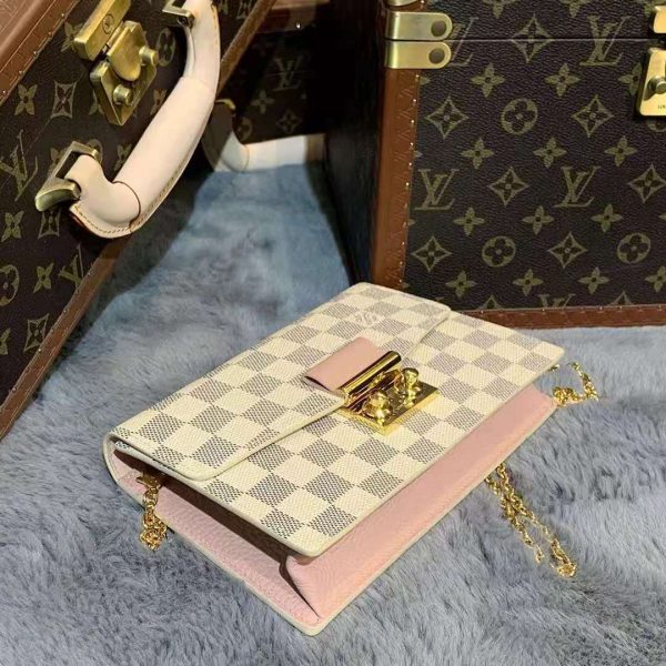 Louis Vuitton LV Unisex Croisette Chain Wallet Rose Ballerine Pink Damier Azur Coated Canvas (7)