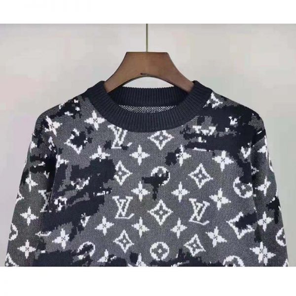 Louis Vuitton LV Unisex Distressed Monogram Crewneck Grey Merino Wool (1)