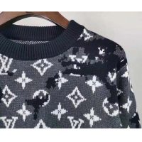 Louis Vuitton LV Men Distressed Monogram Crewneck Grey Merino Wool