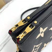 Louis Vuitton LV Unisex Double Zip Pochette Black Beige Embossed Supple Grained Cowhide Leather