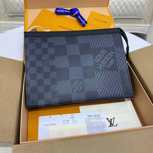 Louis Vuitton LV Unisex Pochette Voyage Gray Damier Graphite 3D Coated Canvas (16)