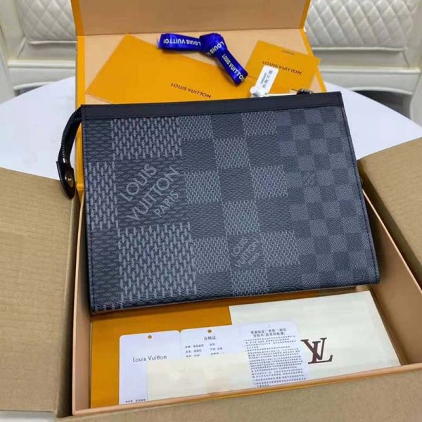 Louis Vuitton LV Unisex Pochette Voyage Gray Damier Graphite 3D Coated Canvas (17)