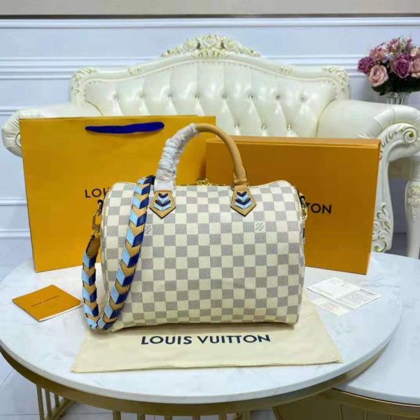 Louis Vuitton LV Unisex Speedy 30 Bandoulière Blue Damier Azur Coated Canvas (15)